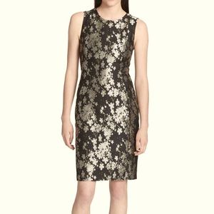 CALVIN KLEIN Women’s Jacquard Sheath Black/ Silver Floral Dress, Size 8